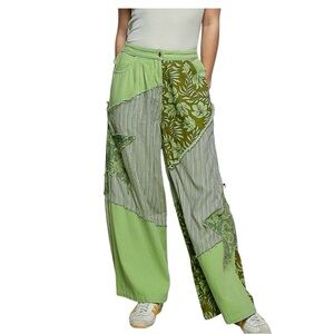 POL Ivy Oaks  Patchwork Wide-Leg Pants in Pistachio